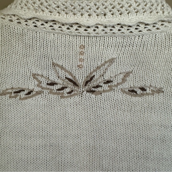 Cottagecore Cardigan Sweater Embroidered Beaded Women PETITE LARGE Pearls Floral - Picture 12 of 14